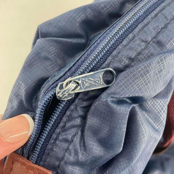 VTG Yves St Laurent Women's Nylon Zip Contrast Burgundy Handle Tote Bag Blue - Picture 7 of 10